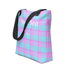 Personalized Mauve and Coastal Mist Plaid Tote Bag - Scottish Squares