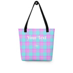 Personalized Mauve and Coastal Mist Plaid Tote Bag - Scottish Squares