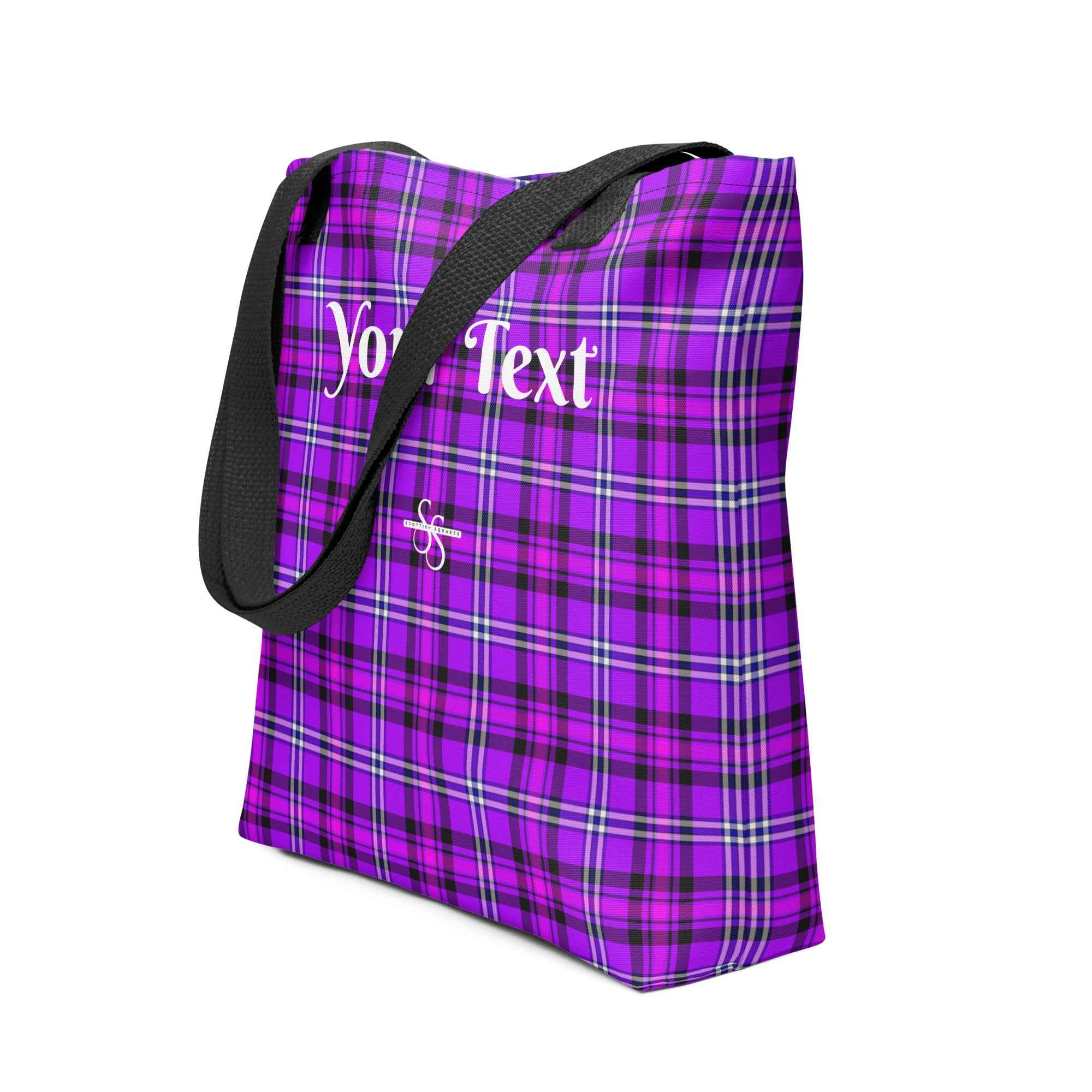 Personalized Electric Violet and Fuchsia Plaid Tote Bag - Scottish Squares