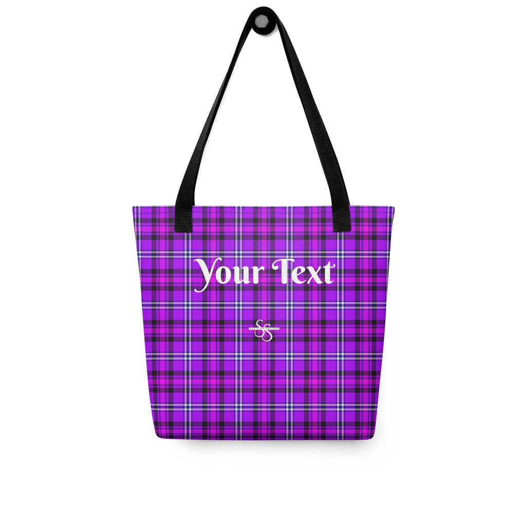Personalized Electric Violet and Fuchsia Plaid Tote Bag - Scottish Squares