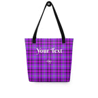 Personalized Electric Violet and Fuchsia Plaid Tote Bag - Scottish Squares
