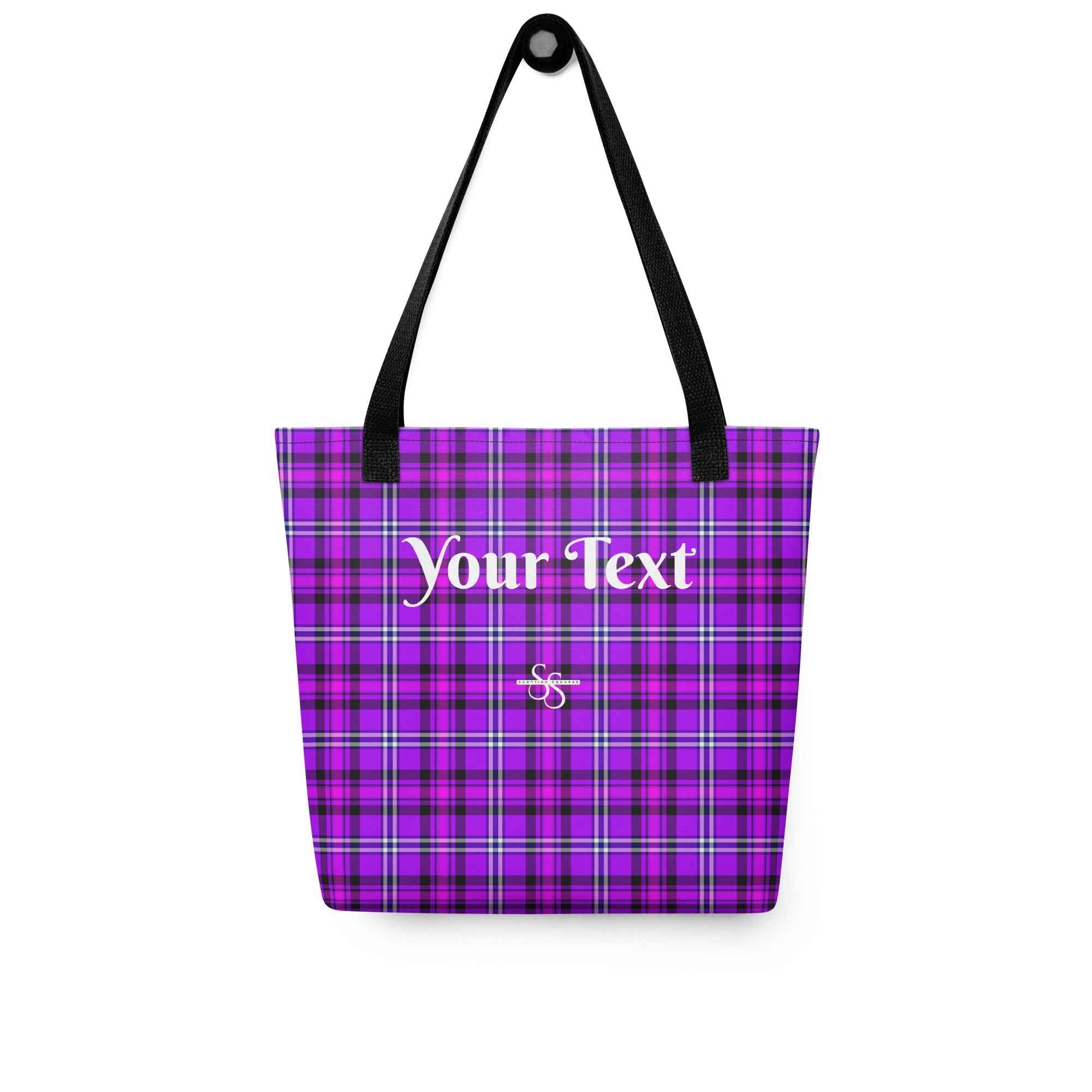 Personalized Electric Violet and Fuchsia Plaid Tote Bag - Scottish Squares