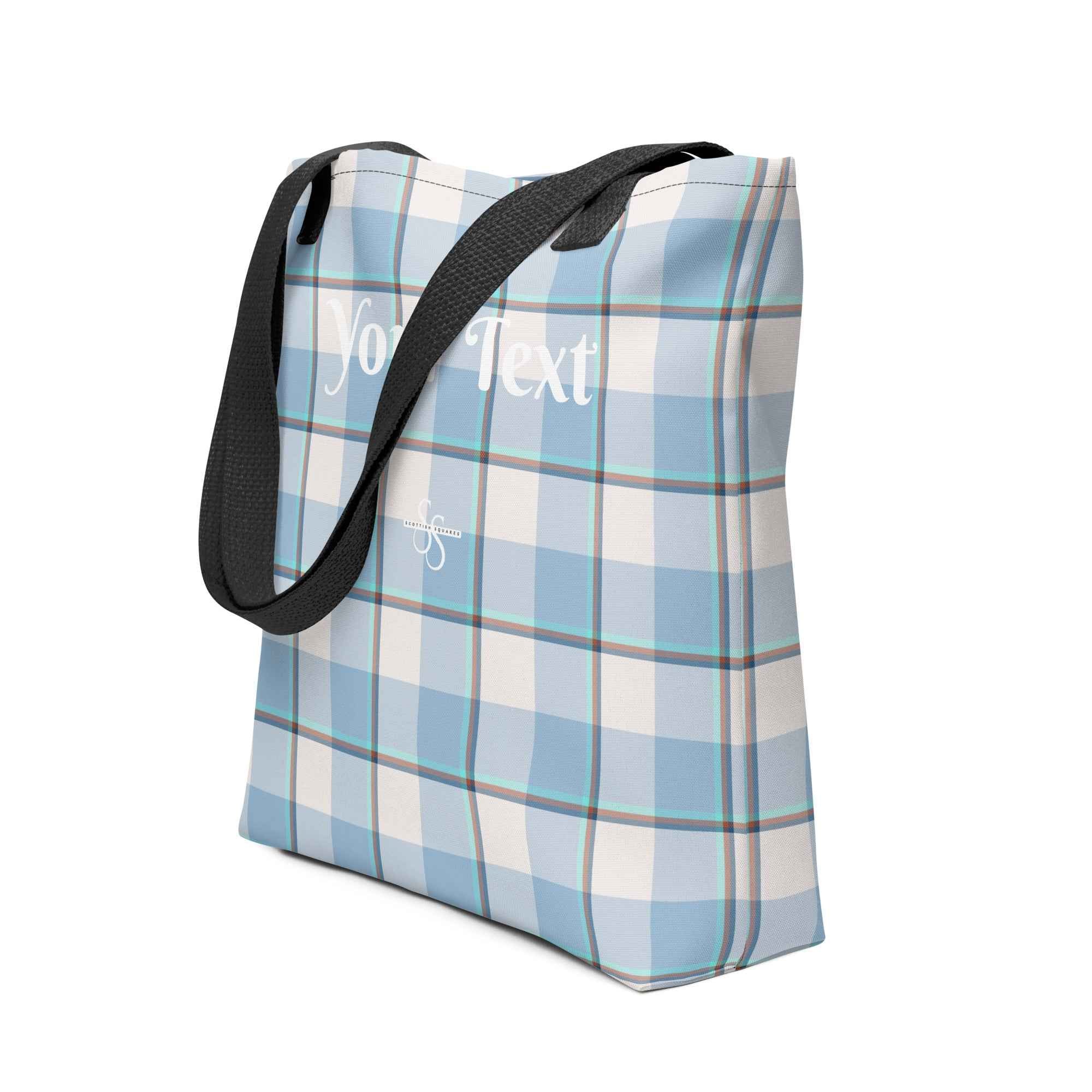 Personalized Pink Cloud and Blue Lagoon Plaid Tote Bag - Scottish Squares