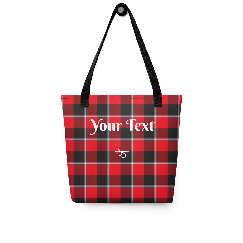 Personalized Red Ribbon and Heavy Metal Plaid Tote Bag - Scottish Squares