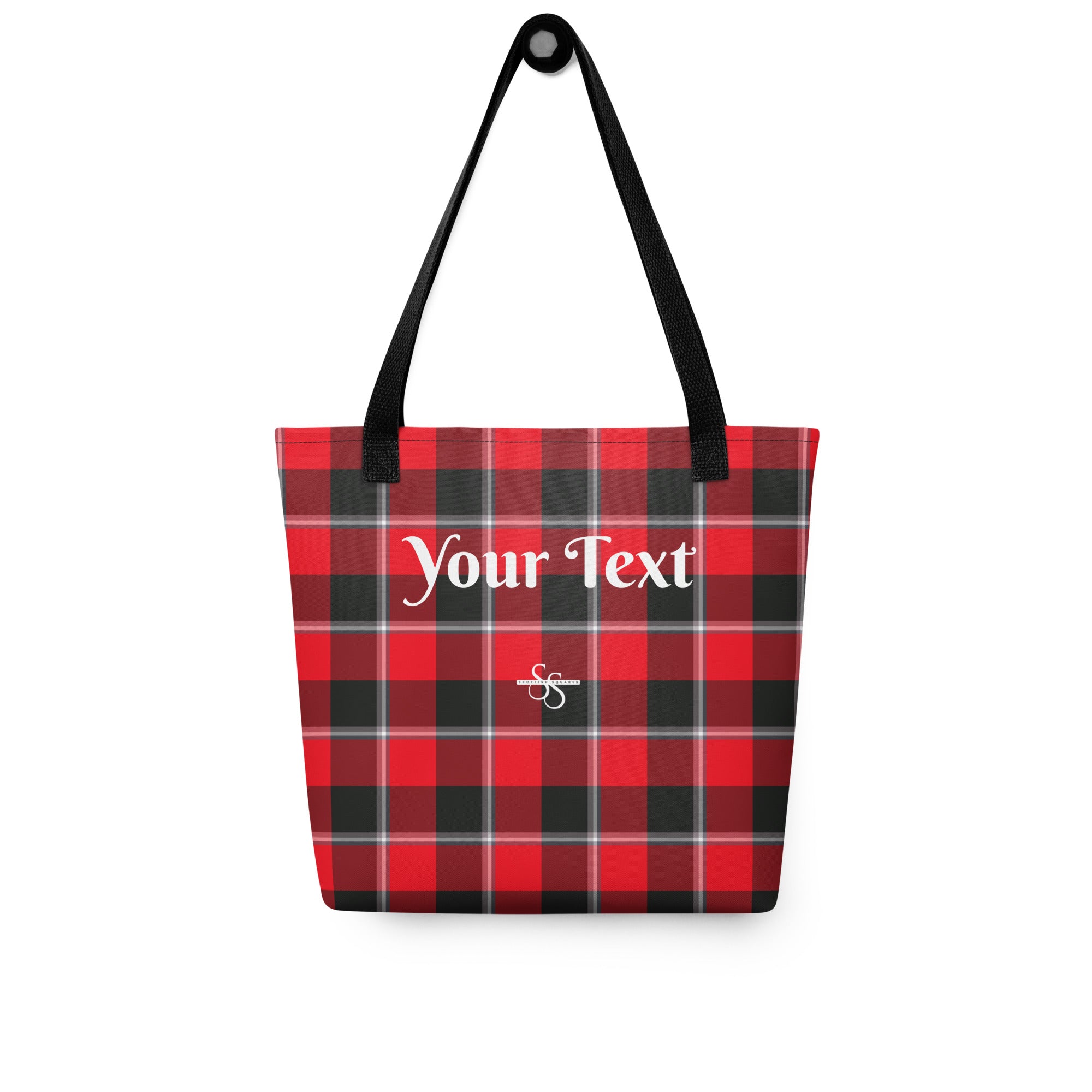 Personalized Red Ribbon and Heavy Metal Plaid Tote Bag - Scottish Squares