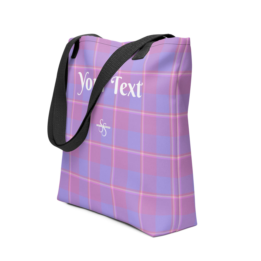 Personalized Viola and Dull Lavender Plaid Tote Bag - Scottish Squares