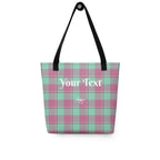 Personalized Vista Blue and Turkish Rose Plaid Tote Bag - Scottish Squares
