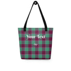 Personalized Ocean Green and Mulberry Wood Plaid Tote Bag - Scottish Squares