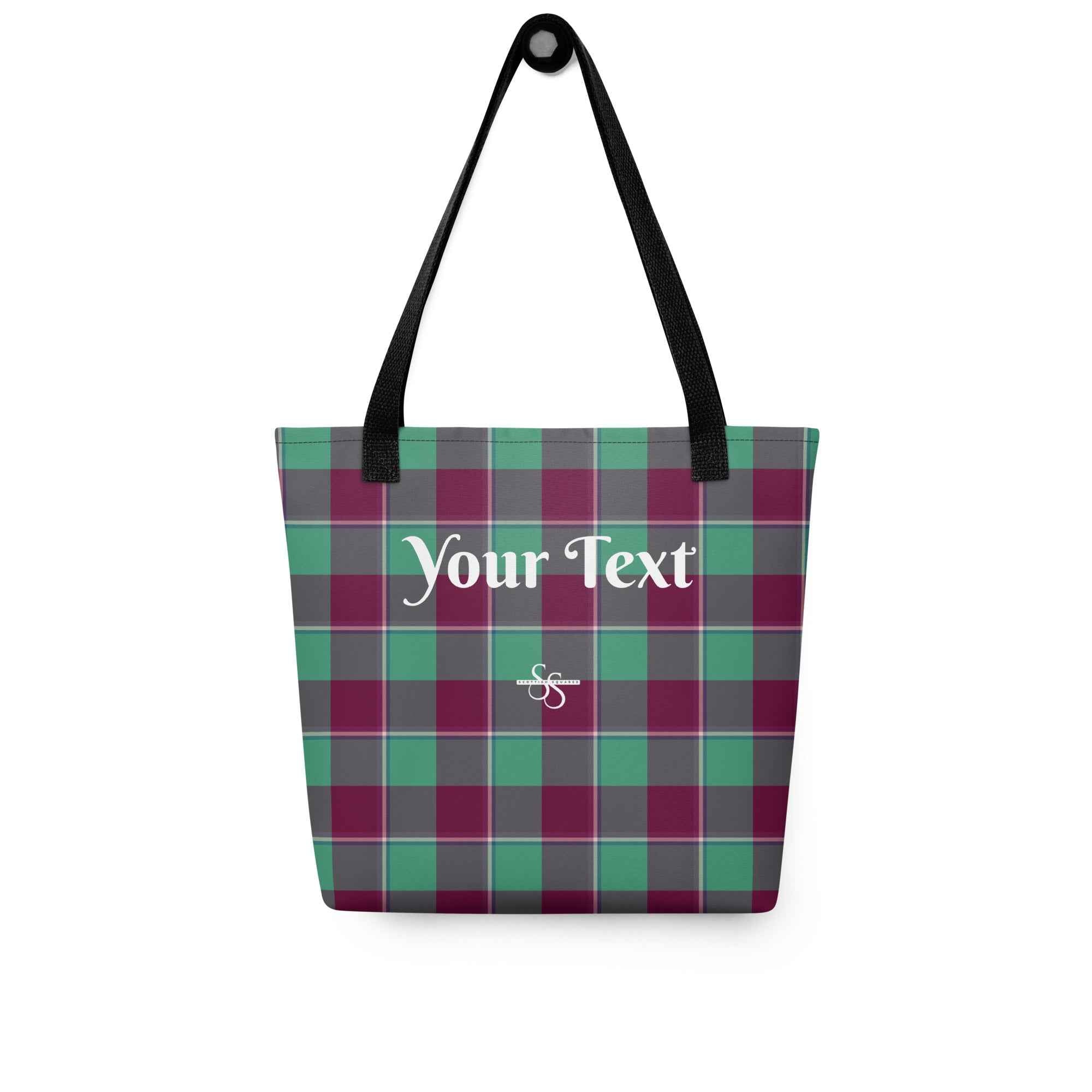 Personalized Ocean Green and Mulberry Wood Plaid Tote Bag - Scottish Squares