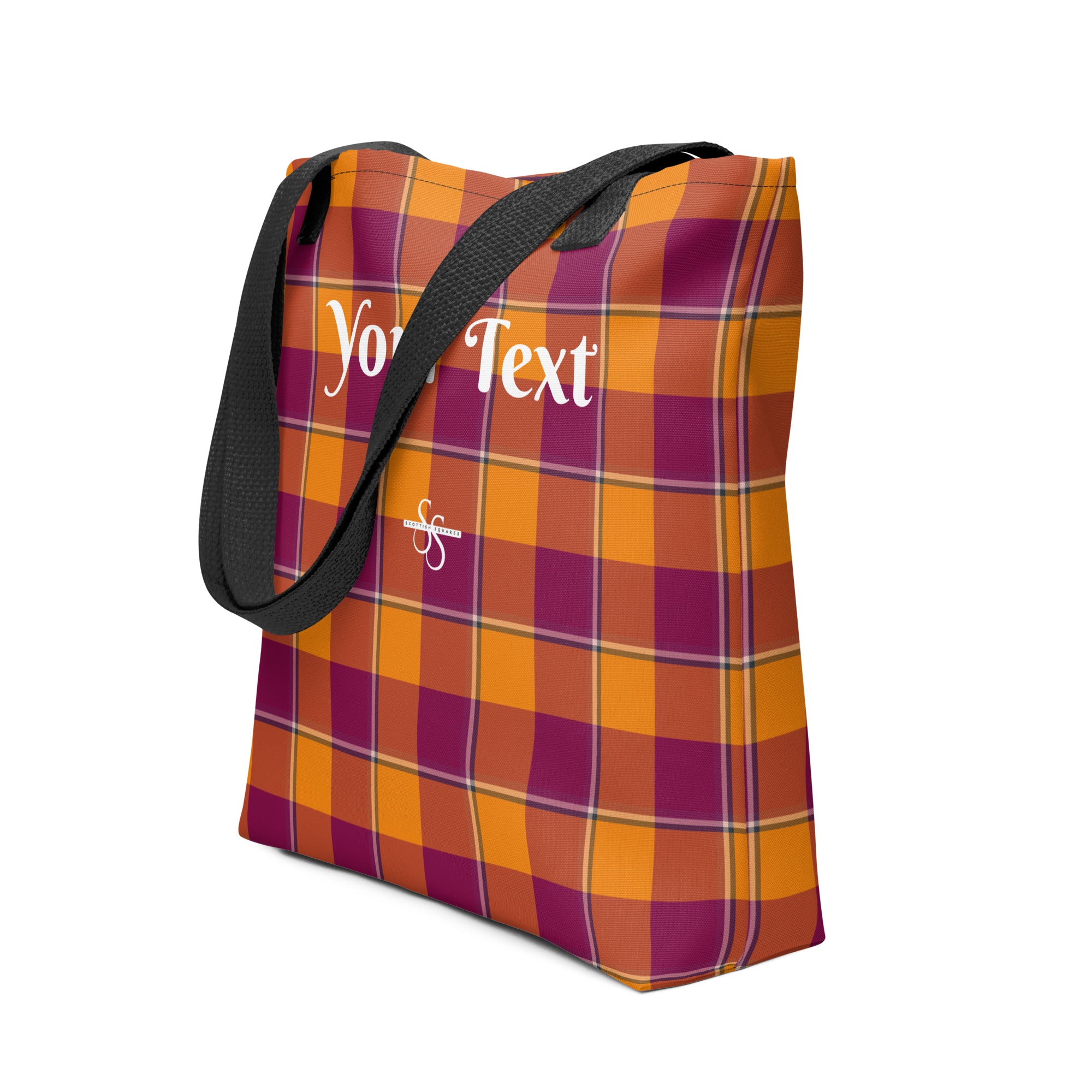 Personalized Tahiti Gold and Rose Bud Cherry Plaid Tote Bag - Scottish Squares