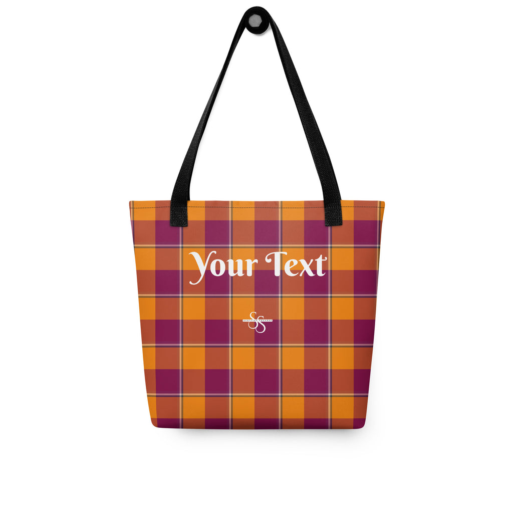 Personalized Tahiti Gold and Rose Bud Cherry Plaid Tote Bag - Scottish Squares