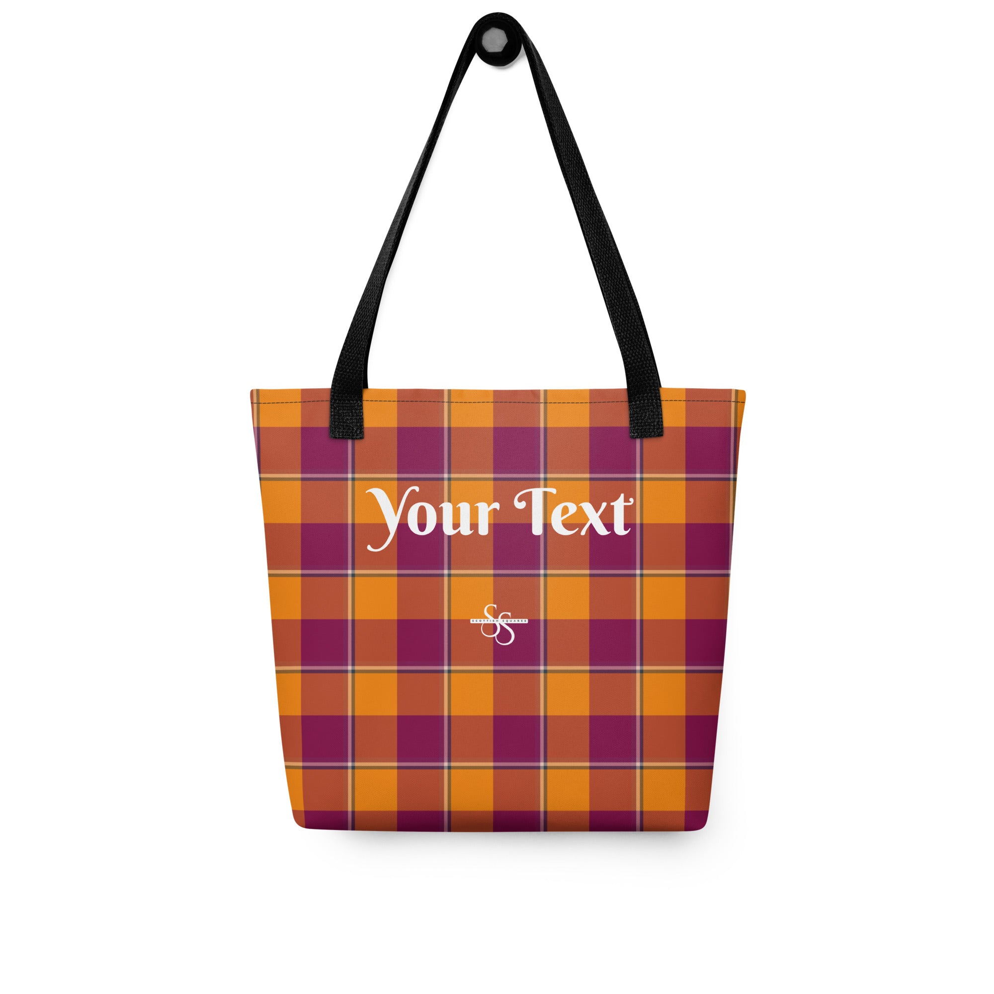 Personalized Tahiti Gold and Rose Bud Cherry Plaid Tote Bag - Scottish Squares