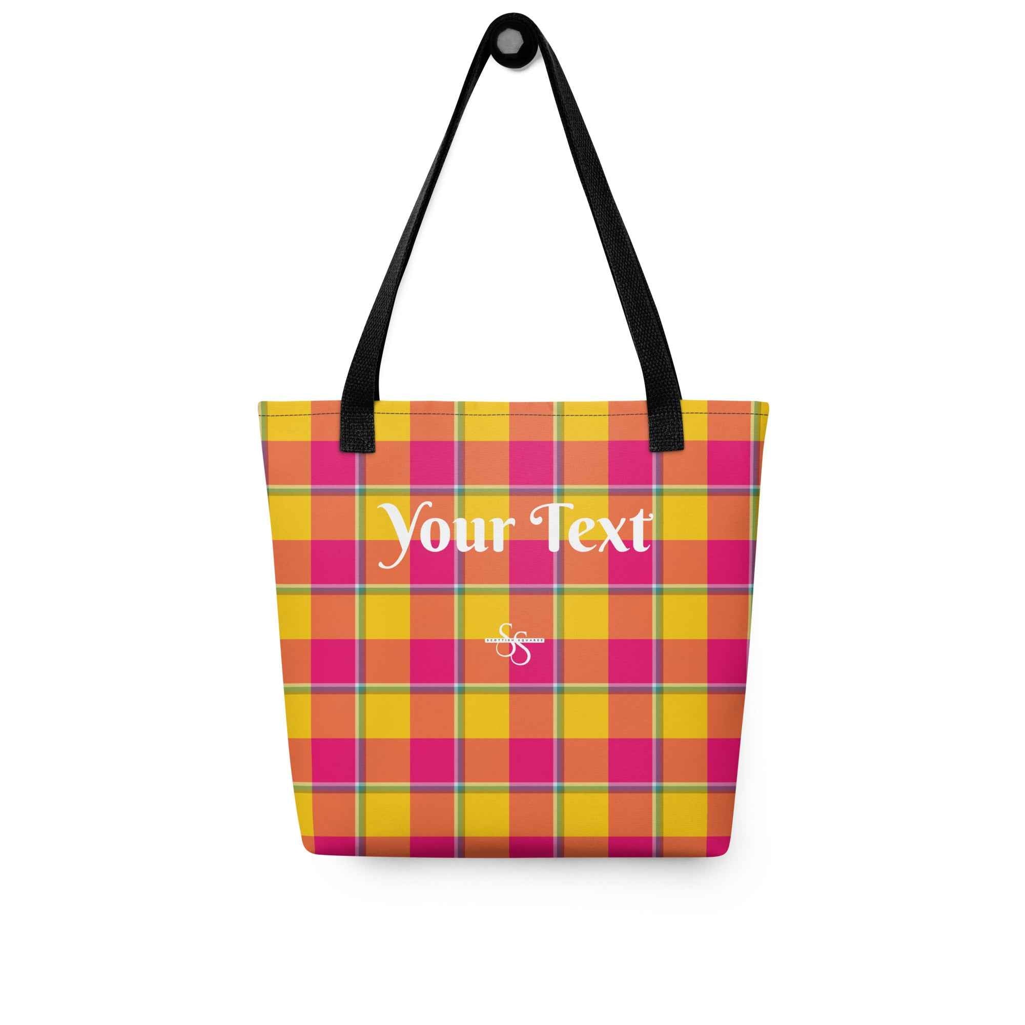 Personalized Corn and Razzmatazz Plaid Tote Bag - Scottish Squares