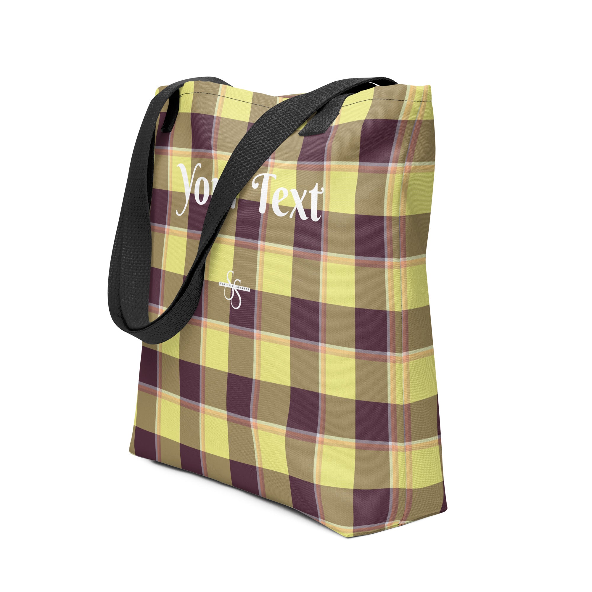 Personalized Flax and Livid Brown Plaid Tote Bag - Scottish Squares