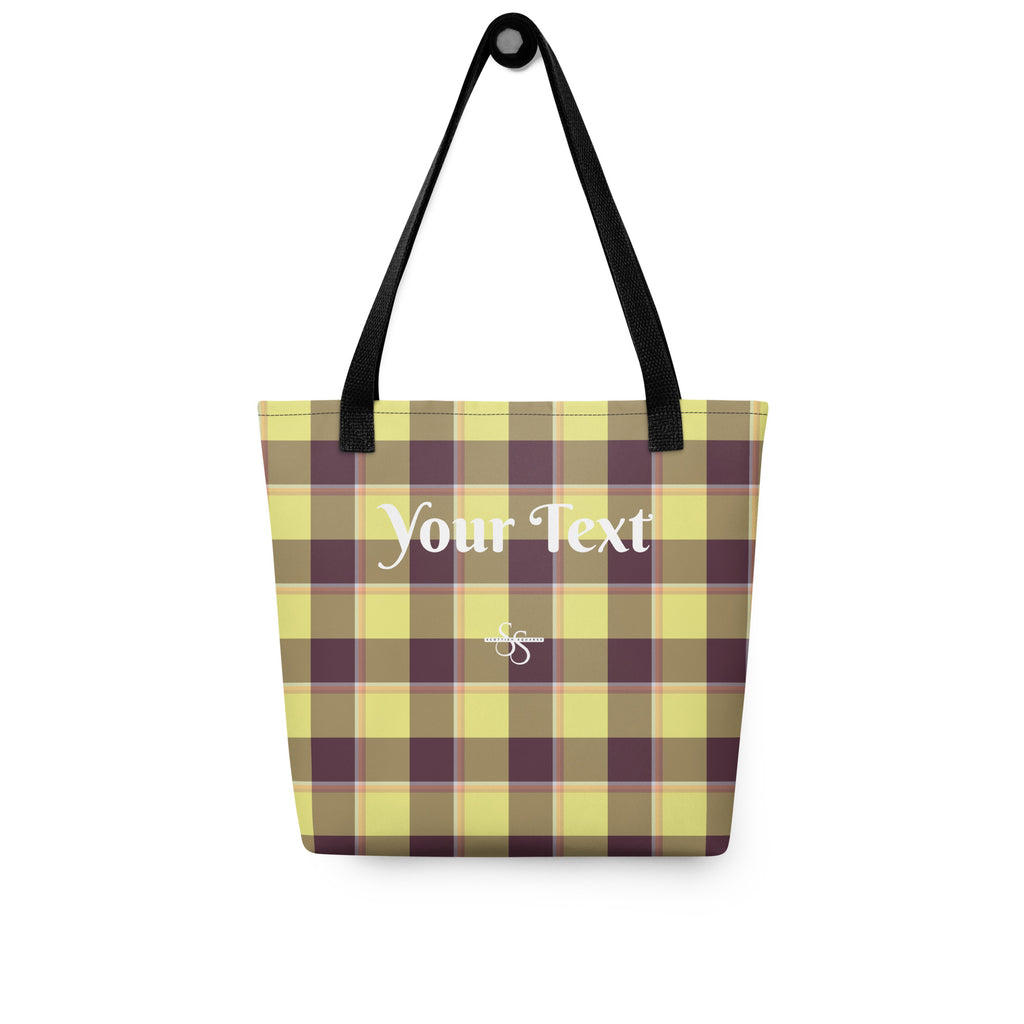 Personalized Flax and Livid Brown Plaid Tote Bag - Scottish Squares