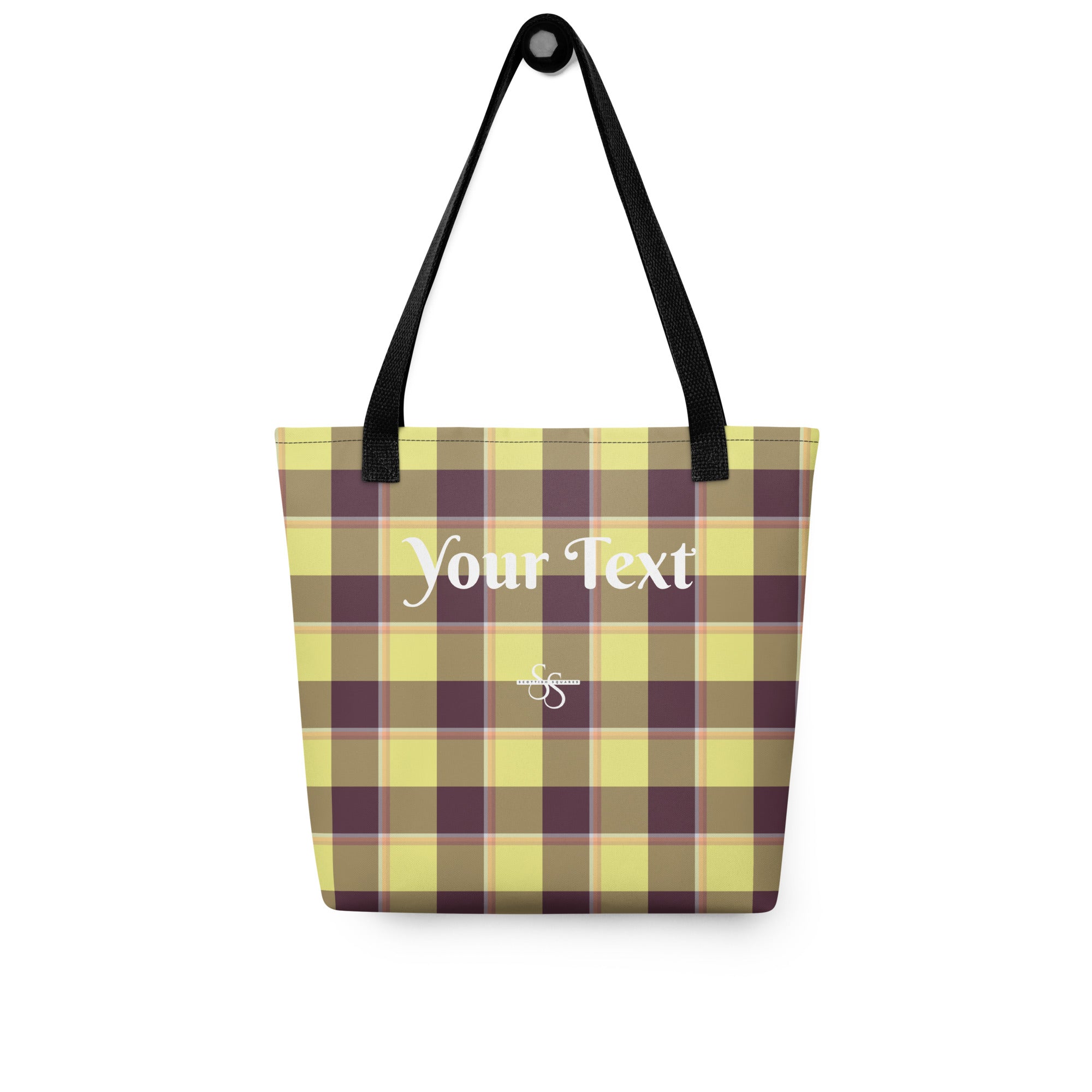Personalized Flax and Livid Brown Plaid Tote Bag - Scottish Squares
