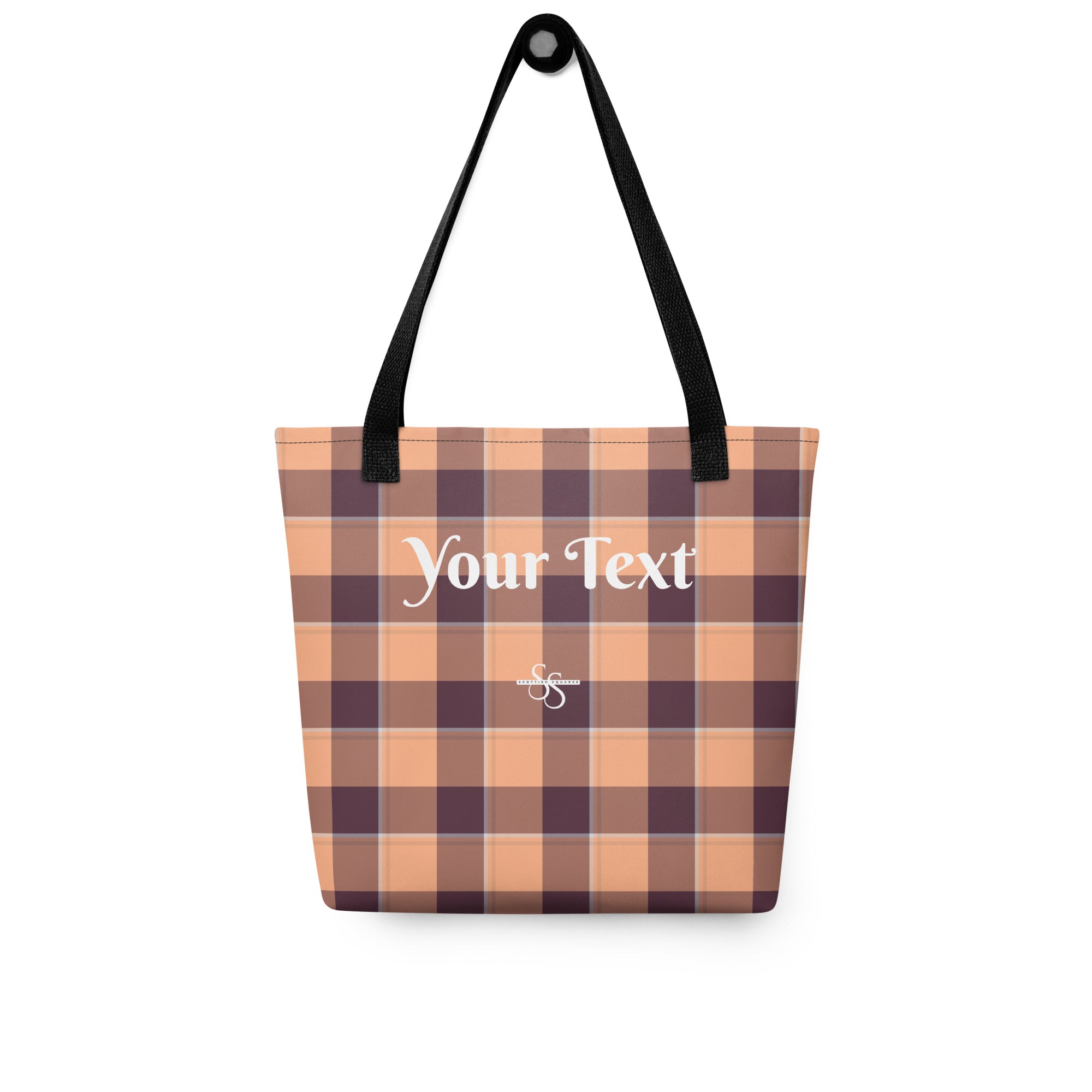Personalized Hit Pink and Livid Brown Plaid Tote Bag - Scottish Squares