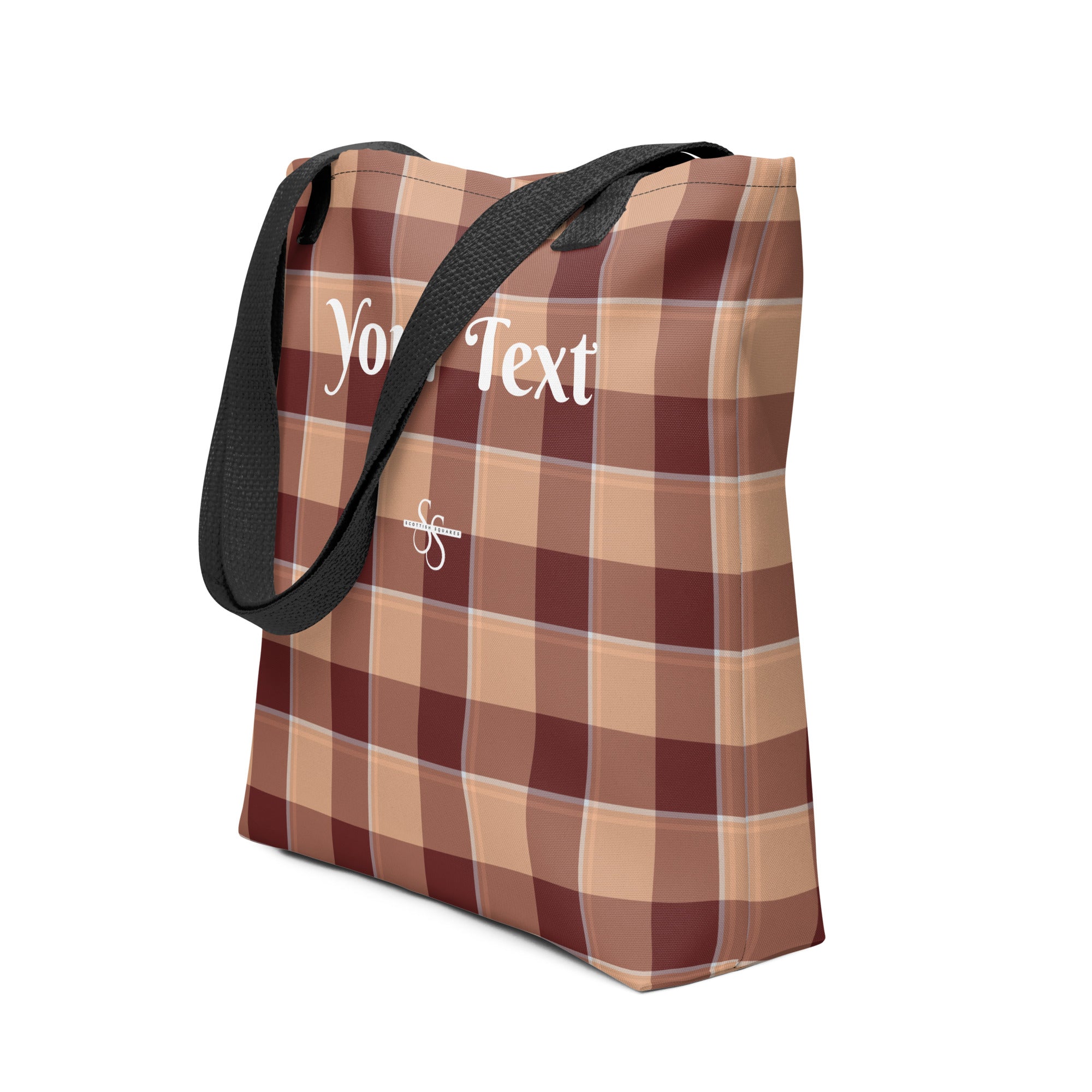 Personalized Whiskey and Livid Brown Plaid Tote Bag - Scottish Squares