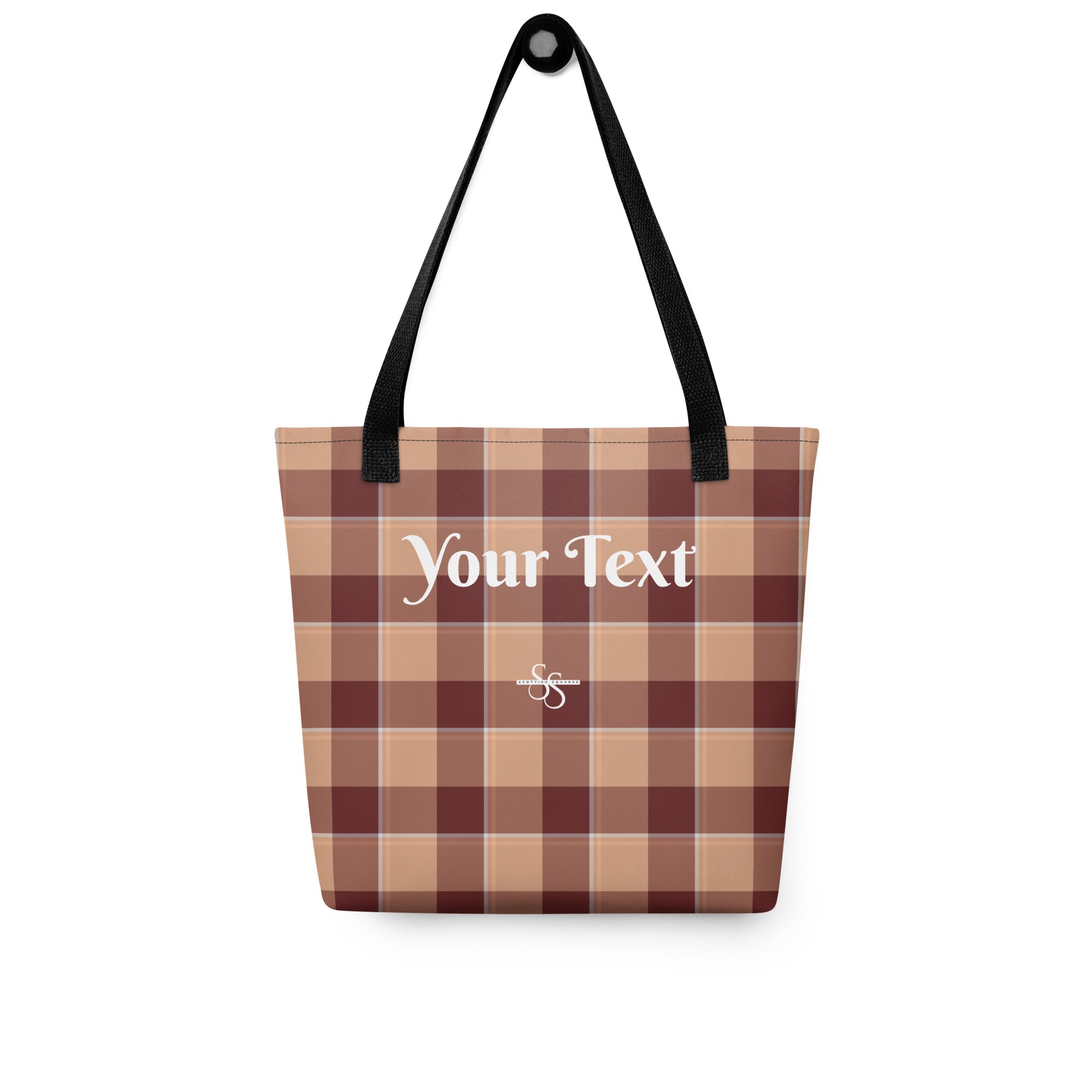 Personalized Whiskey and Livid Brown Plaid Tote Bag - Scottish Squares