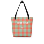 Personalized Spring Rain and Persimmon Plaid Tote Bag - Scottish Squares