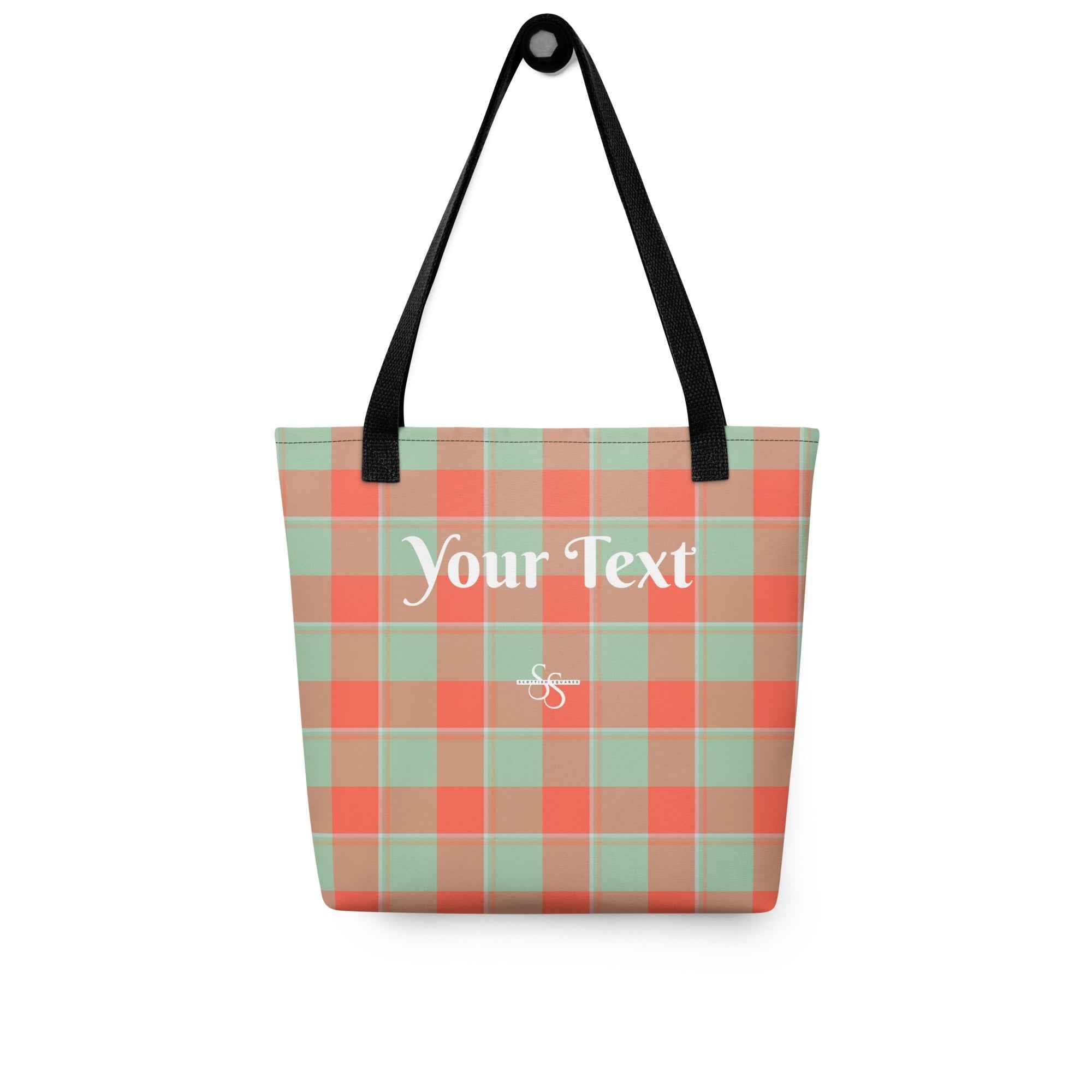 Personalized Spring Rain and Persimmon Plaid Tote Bag - Scottish Squares