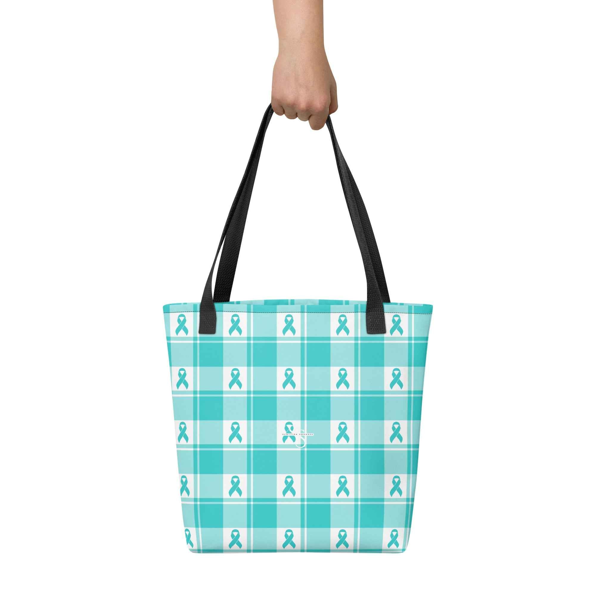Tote Bag Ovarian Cancer Awareness Plaid - Scottish Squares