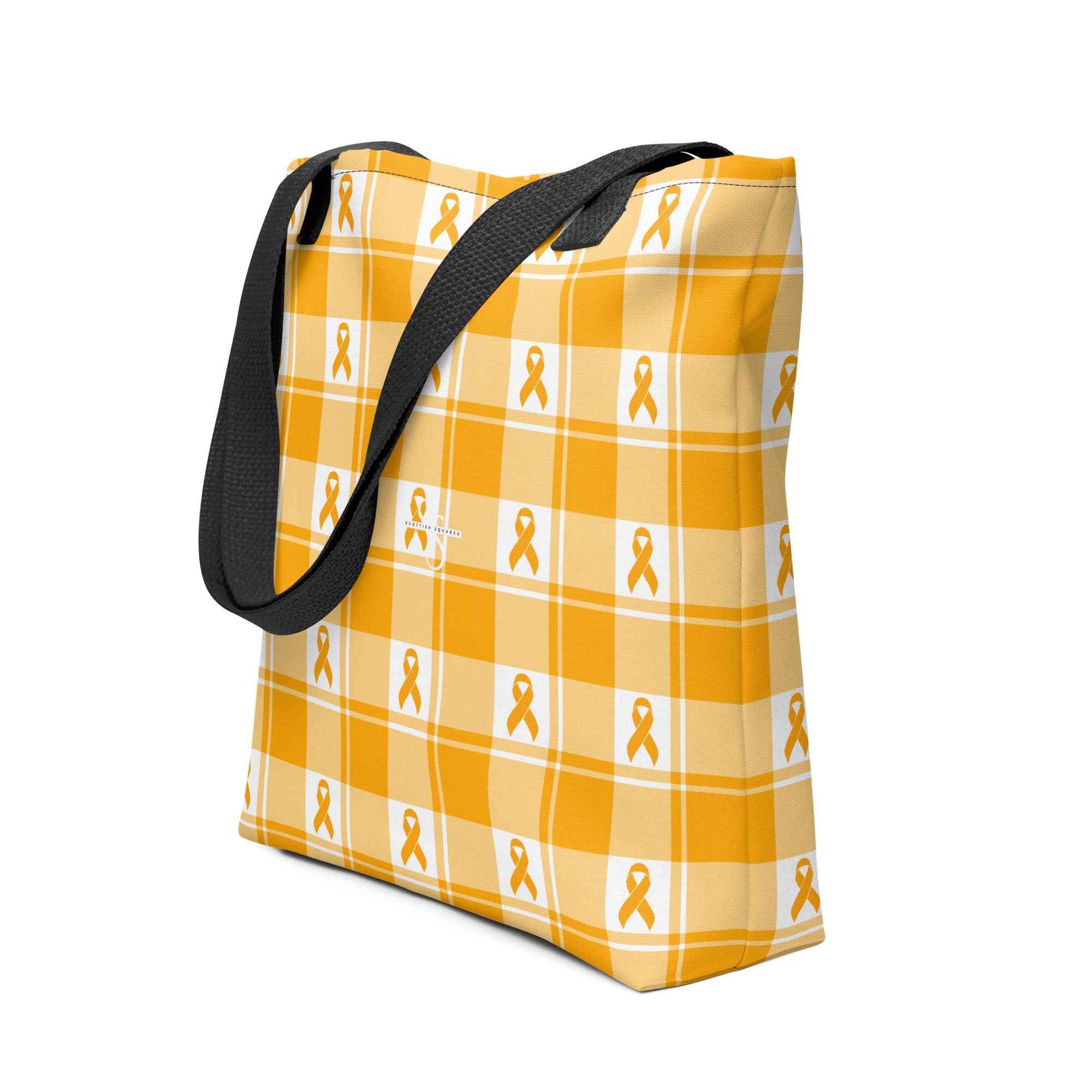 Tote Bag Kidney Cancer Awareness Plaid, Orange Ribbon, Supportive Gift - Scottish Squares