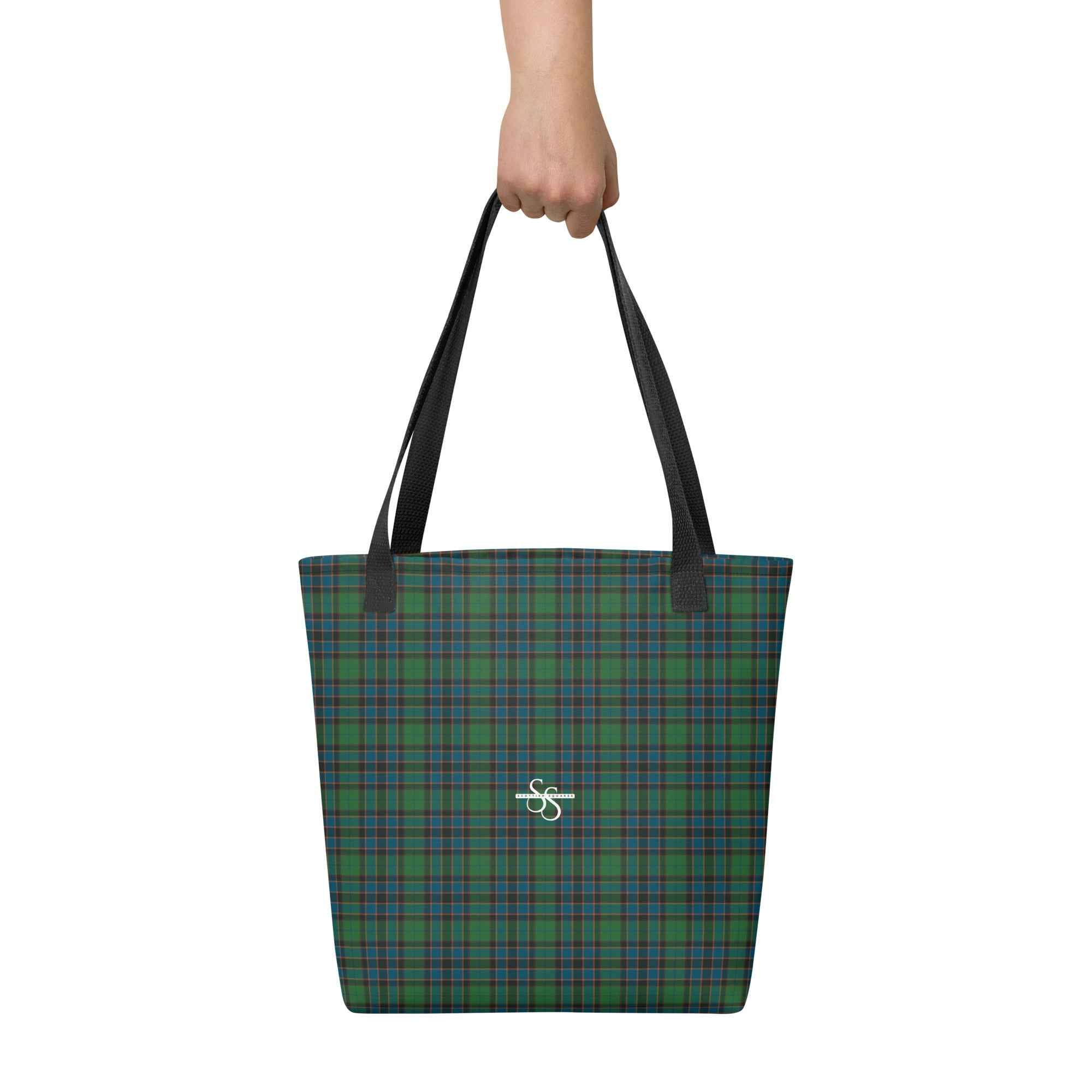 Tote Bag Green Blue Orange Plaid Tartan