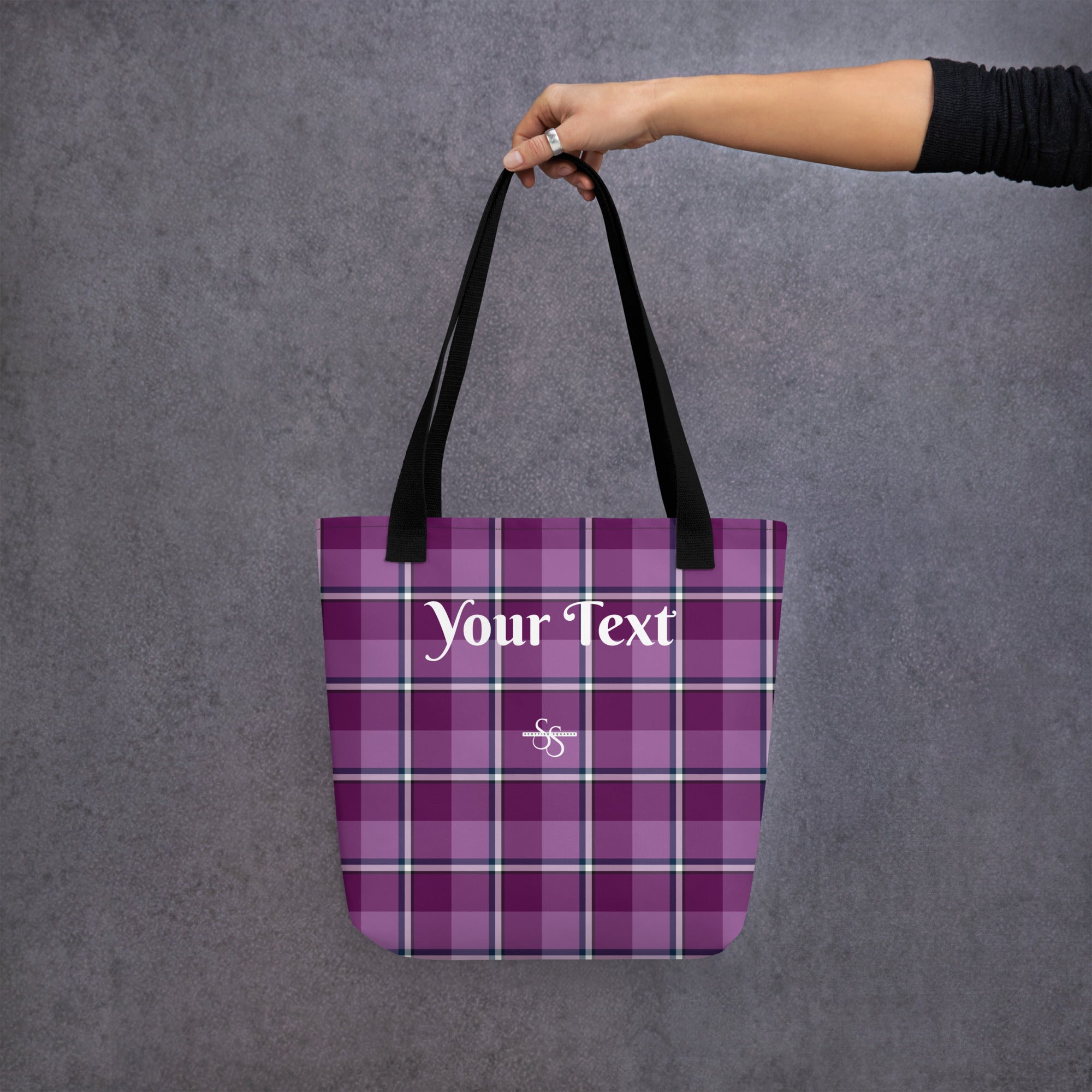Personalized Purple and Trendy Pink Plaid Tote Bag - Scottish Squares