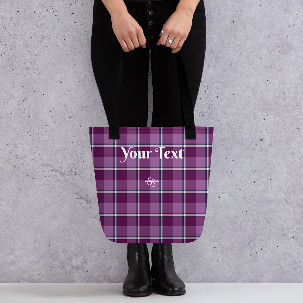Personalized Purple and Trendy Pink Plaid Tote Bag - Scottish Squares