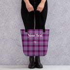 Personalized Purple and Trendy Pink Plaid Tote Bag - Scottish Squares