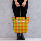 Personalized Blaze Orange and Bird Flower Plaid Tote Bag - Scottish Squares