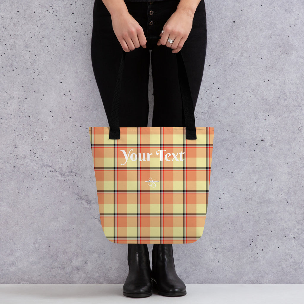 Personalized Claystone and Morning Mist Plaid Tote Bag - Scottish Squares