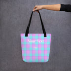 Personalized Mauve and Coastal Mist Plaid Tote Bag - Scottish Squares