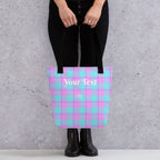 Personalized Mauve and Coastal Mist Plaid Tote Bag - Scottish Squares