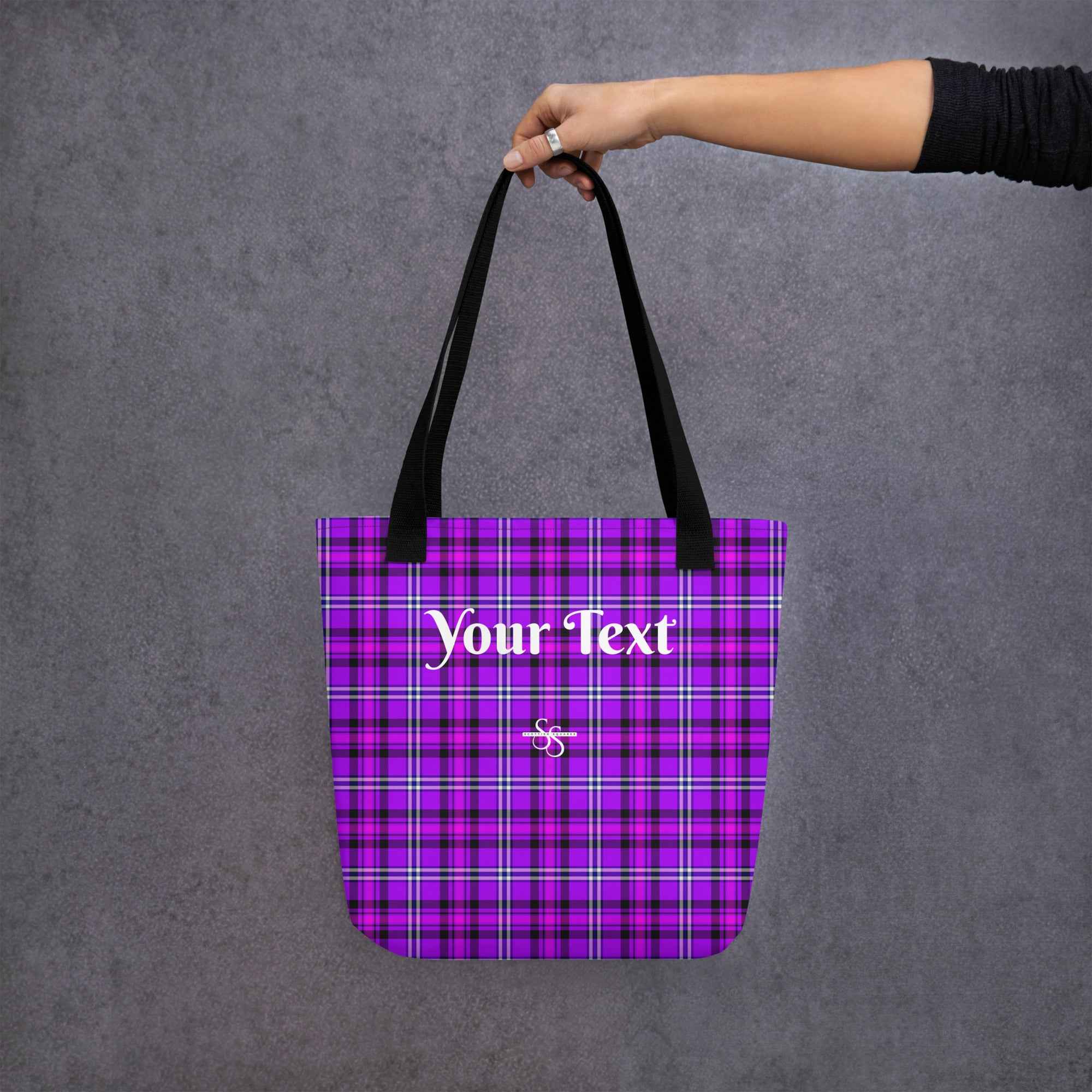 Personalized Electric Violet and Fuchsia Plaid Tote Bag - Scottish Squares