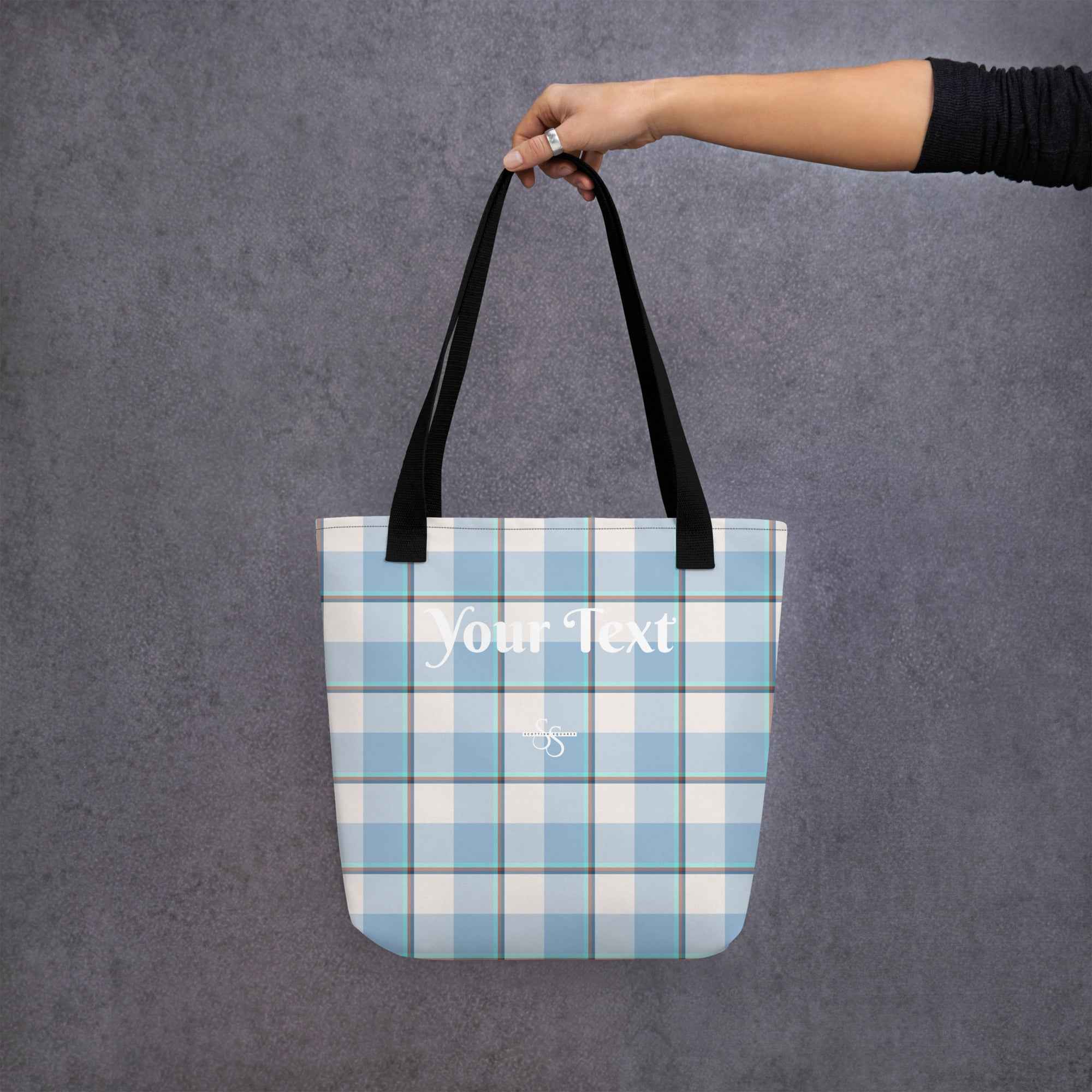 Personalized Pink Cloud and Blue Lagoon Plaid Tote Bag - Scottish Squares