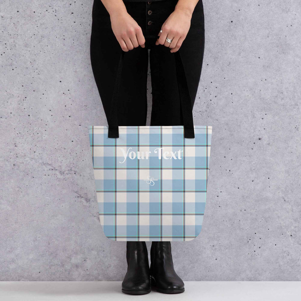 Personalized Pink Cloud and Blue Lagoon Plaid Tote Bag - Scottish Squares