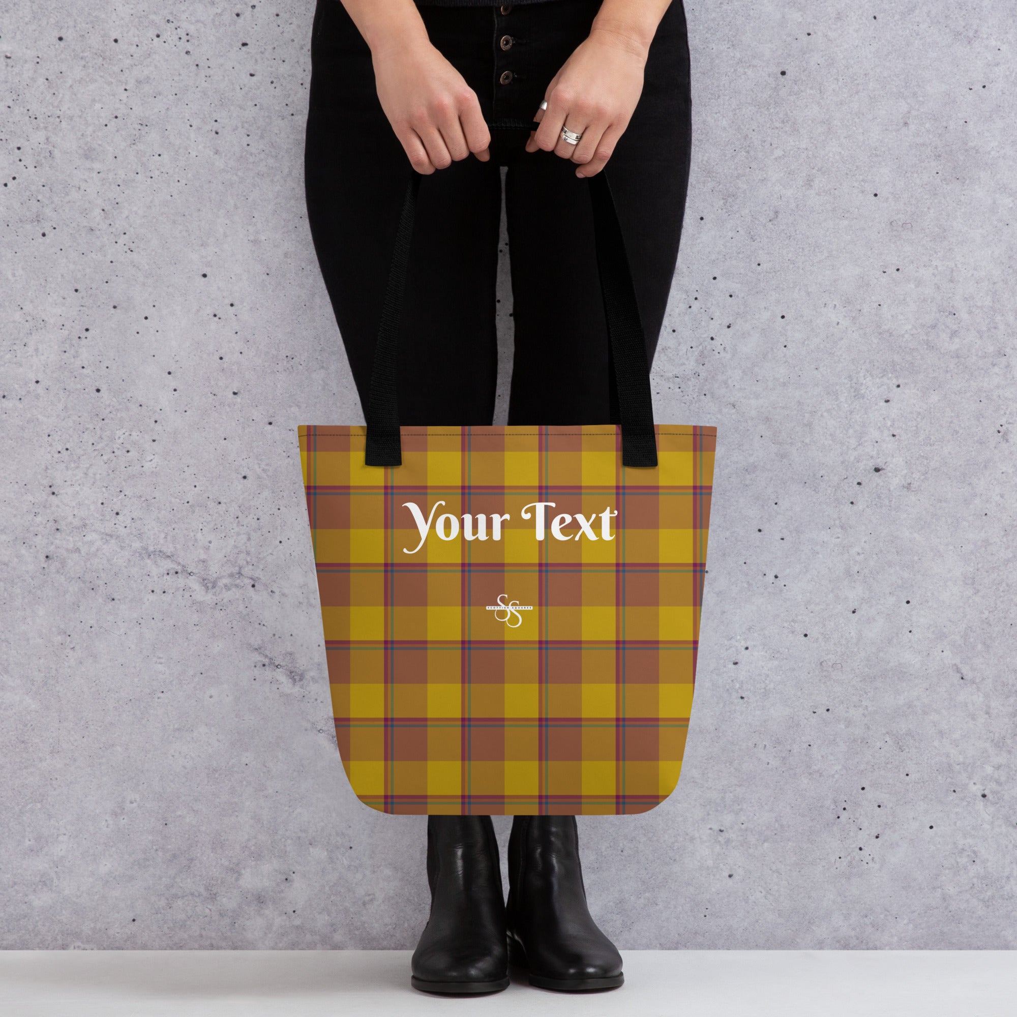 Personalized Potters Clay and Pizza Plaid Tote Bag - Scottish Squares