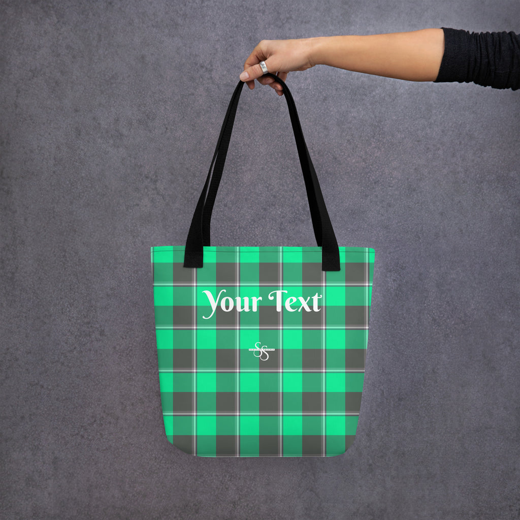 Personalized Spring Green and Finlandia Plaid Tote Bag - Scottish Squares