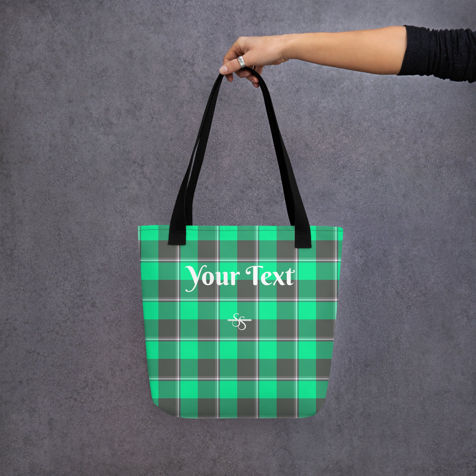 Personalized Spring Green and Finlandia Plaid Tote Bag - Scottish Squares