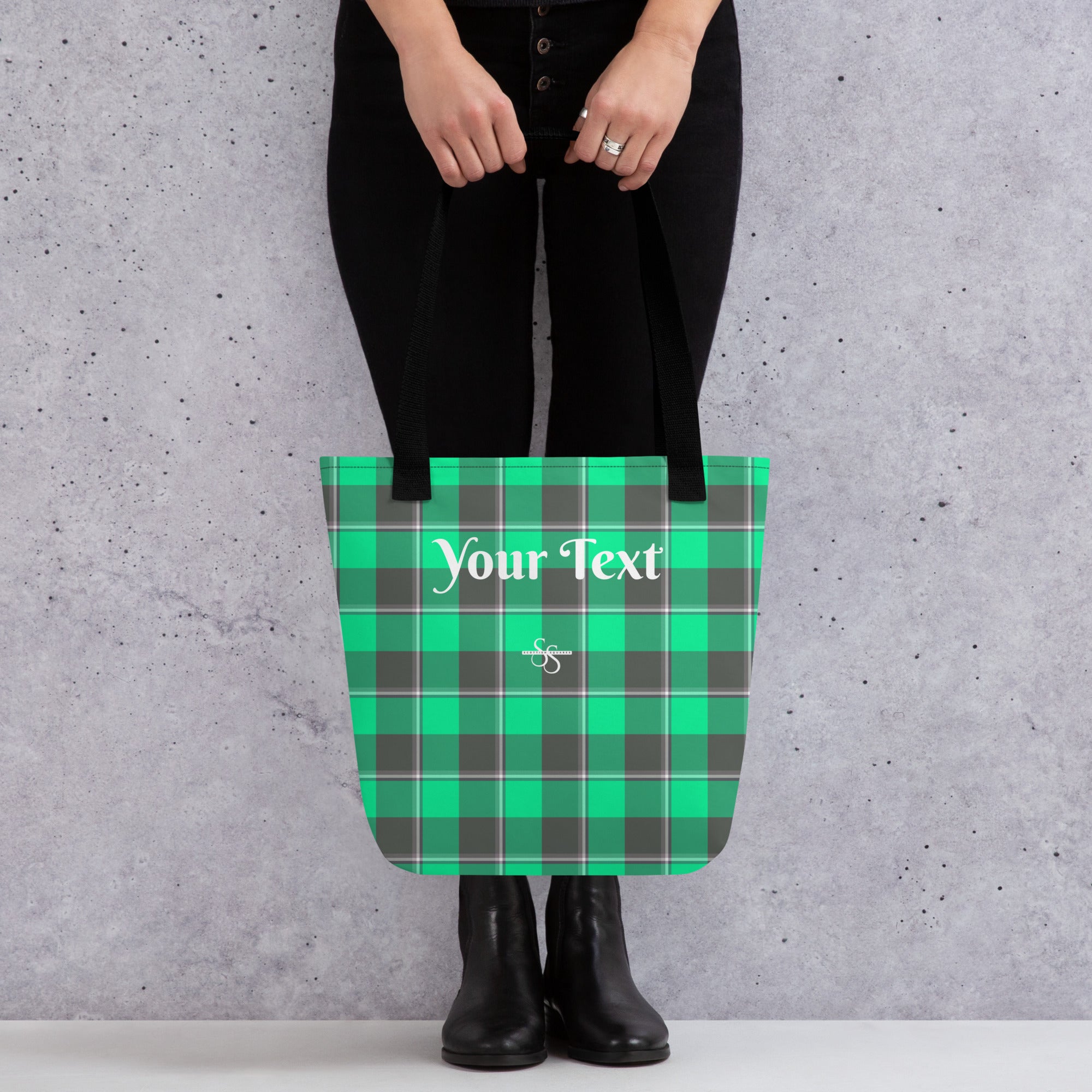 Personalized Spring Green and Finlandia Plaid Tote Bag - Scottish Squares