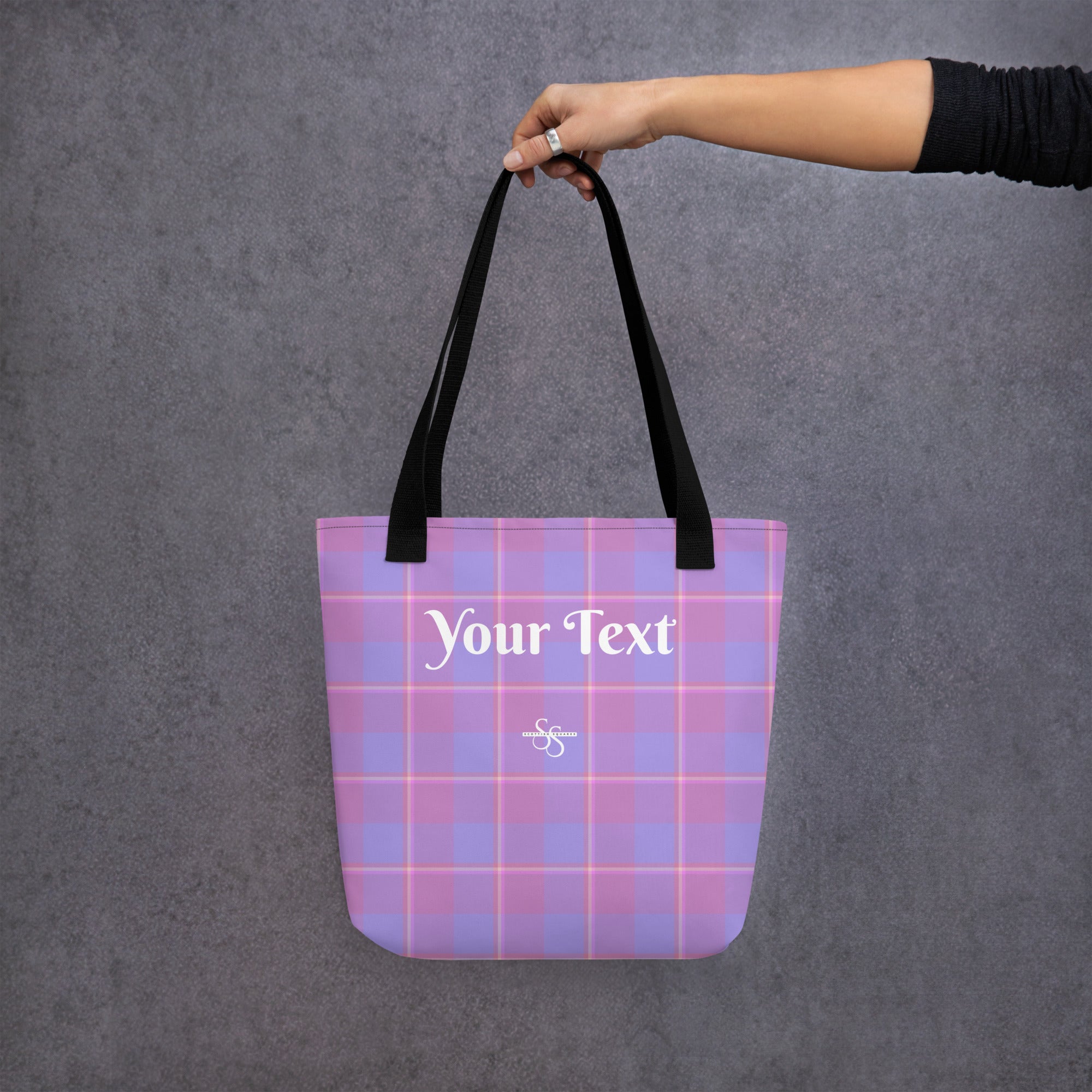 Personalized Viola and Dull Lavender Plaid Tote Bag - Scottish Squares
