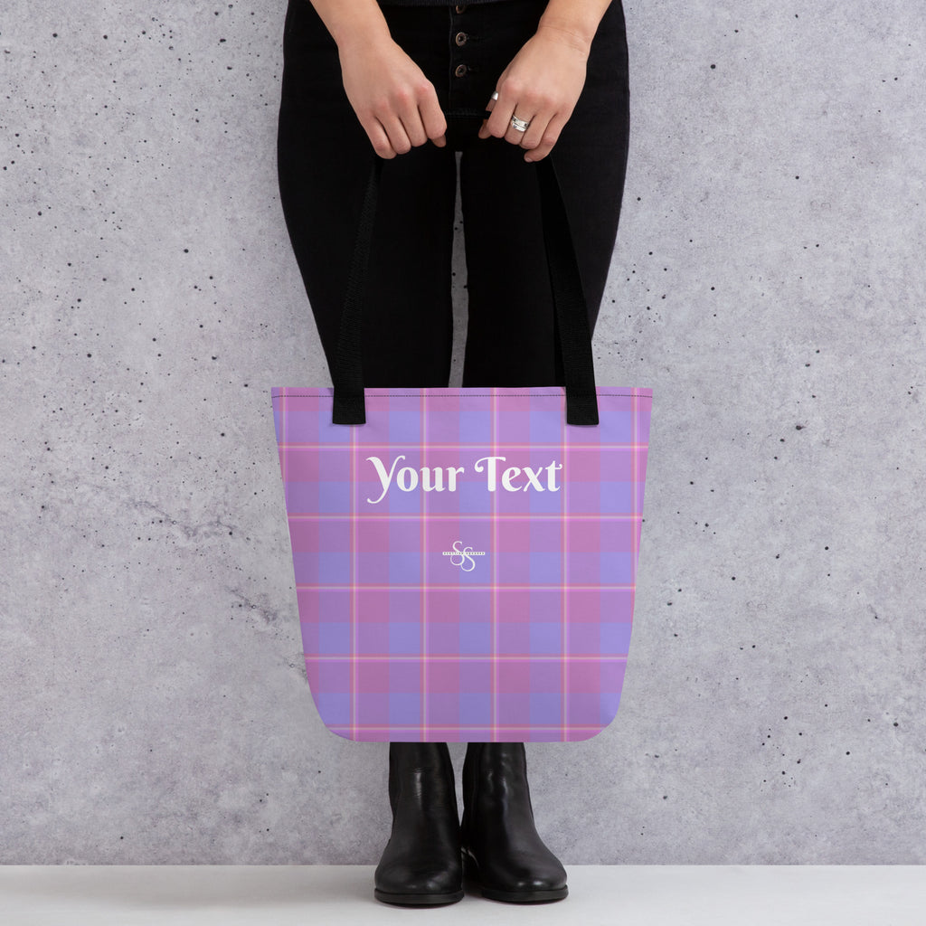 Personalized Viola and Dull Lavender Plaid Tote Bag - Scottish Squares