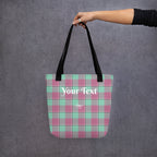 Personalized Vista Blue and Turkish Rose Plaid Tote Bag - Scottish Squares