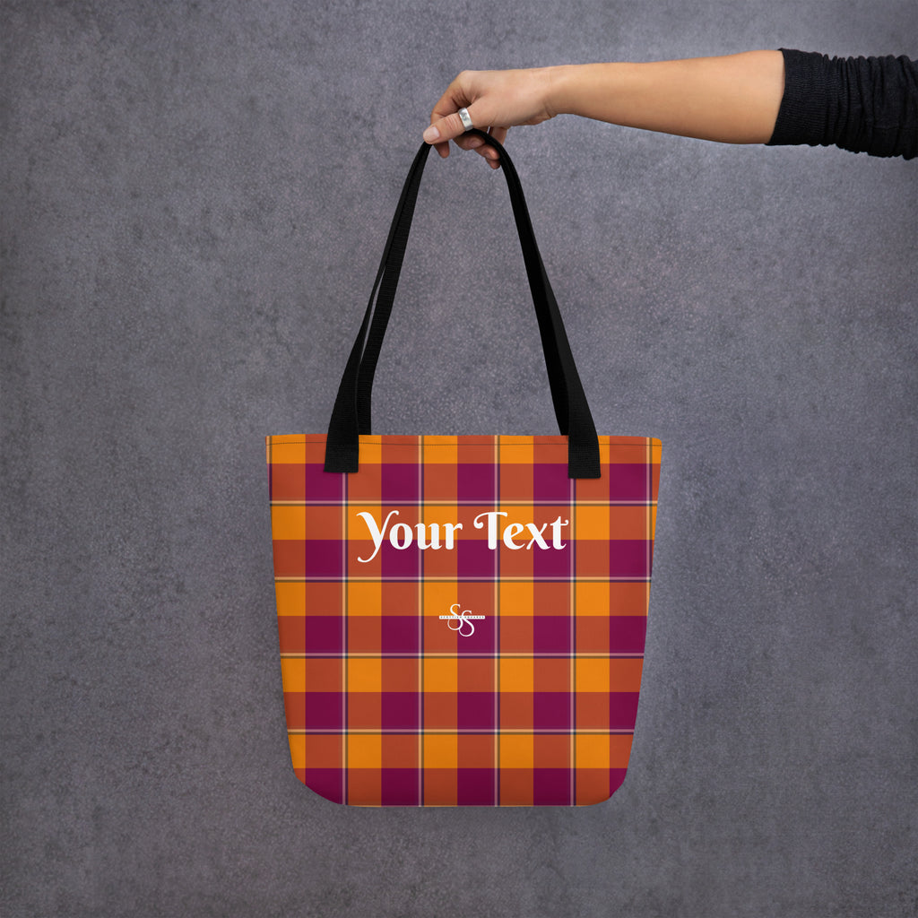 Personalized Tahiti Gold and Rose Bud Cherry Plaid Tote Bag - Scottish Squares