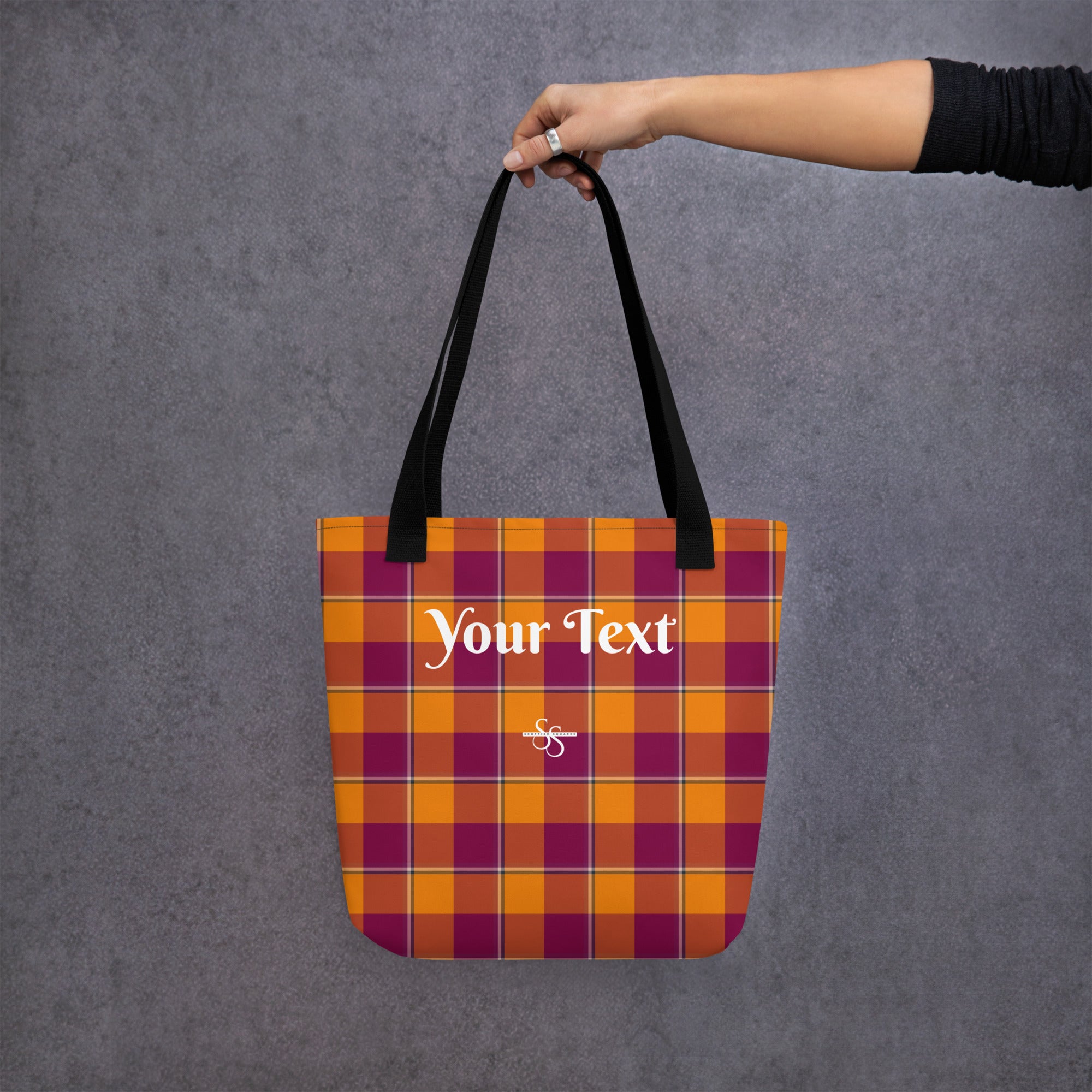 Personalized Tahiti Gold and Rose Bud Cherry Plaid Tote Bag - Scottish Squares