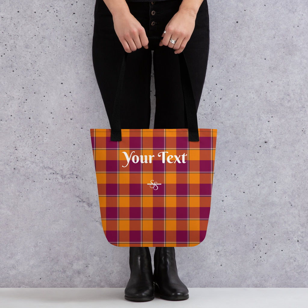 Personalized Tahiti Gold and Rose Bud Cherry Plaid Tote Bag - Scottish Squares