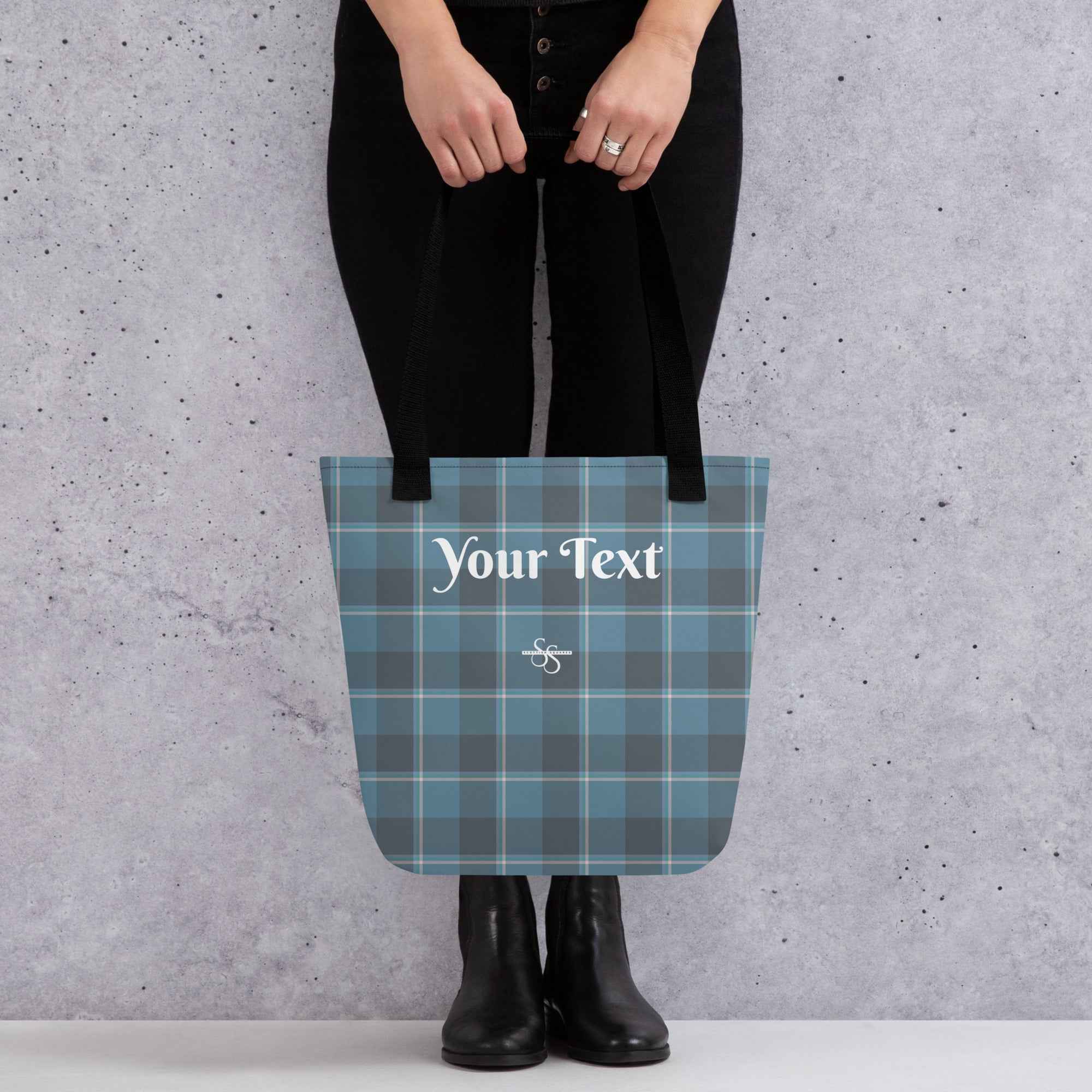 Personalized Hoki and Shuttle Gray Plaid Tote Bag - Scottish Squares