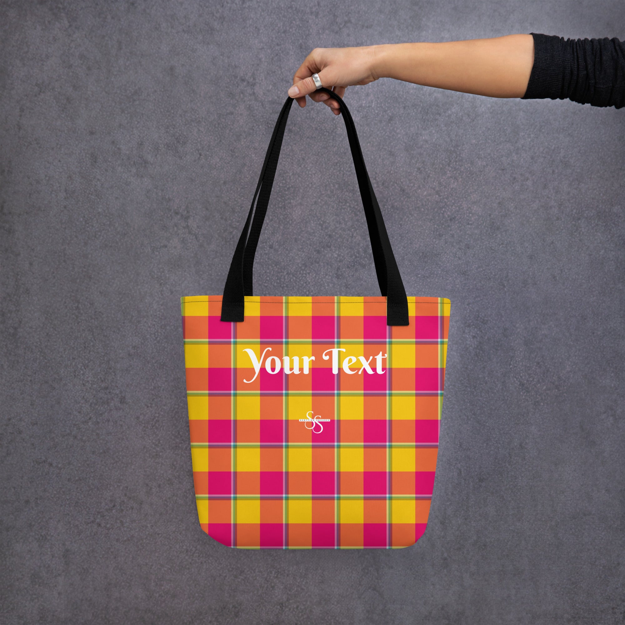 Personalized Corn and Razzmatazz Plaid Tote Bag - Scottish Squares
